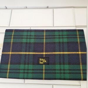 NWT KIT & LUC Travel Jewelry Case Green Navy Tartan Pattern Fabric Tri Fold Snap